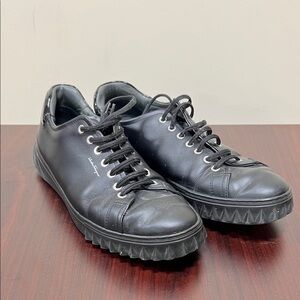 Salvatore Ferragamo Black Leather Lace-Up Sneakers